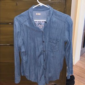 denim button down with embroidery on back